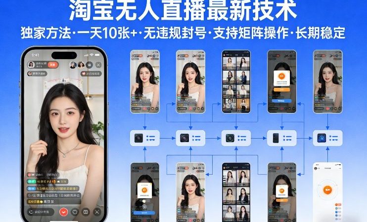 淘宝无人直播【最新技术】，独家方法，一天搞10张+，无违规封号，支持矩阵操作，长期稳定【内部揭秘】