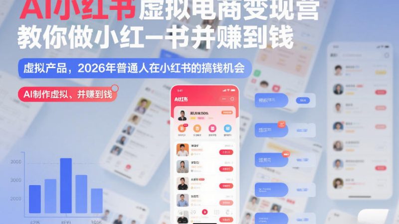 AI小红书虚拟电商变现营，教你做小红书并賺到钱，虚拟产品，2026年普通人在小红书的搞钱机会（完结）